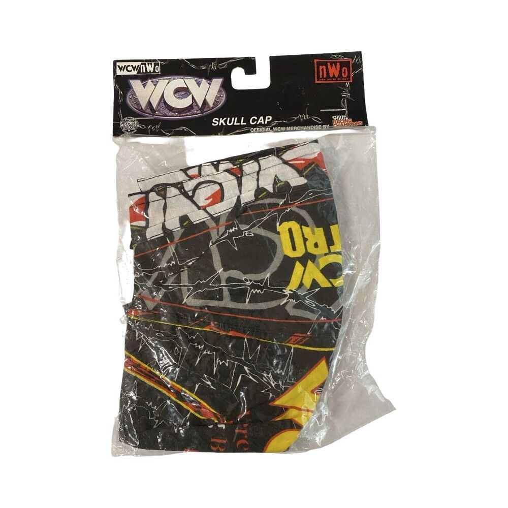Vintage Wrestling Skull Cap Bandanna WCW Nitro Red Black Yellow 1999